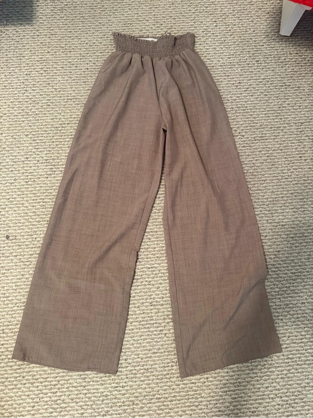 SHEIN Taupe Wide Leg Smocked Waist Pants